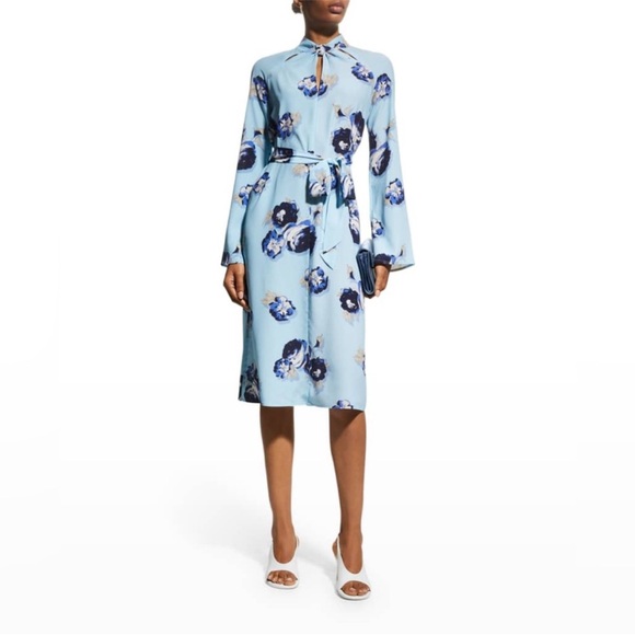 St. John Dresses & Skirts - St. John Rose-Print Slash-Cutout Crepe De Chine
Midi Dress